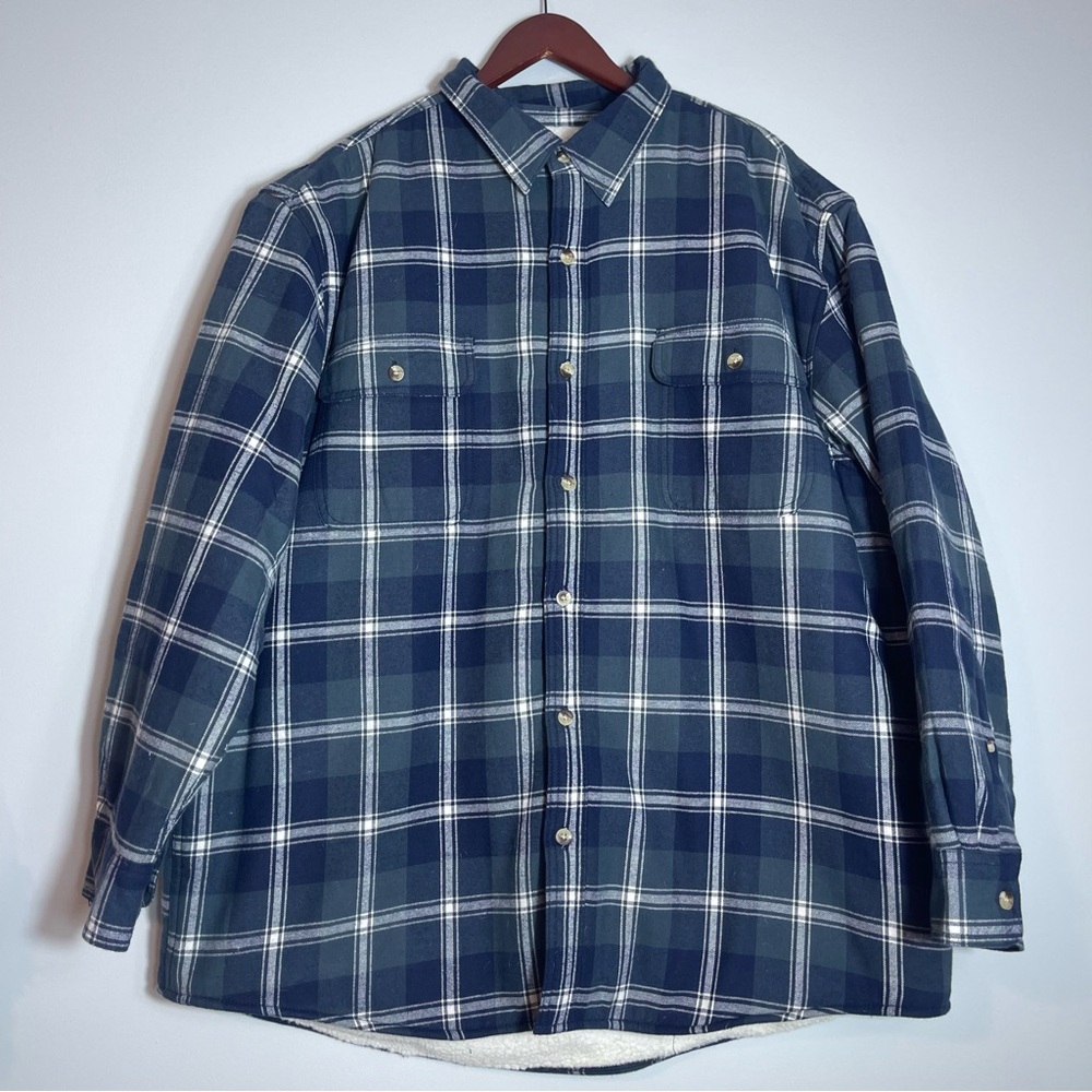 RED HEAD Men's Sherpa Lined Flannel Shirt Jacket Navy Green Plaid Size 2XL